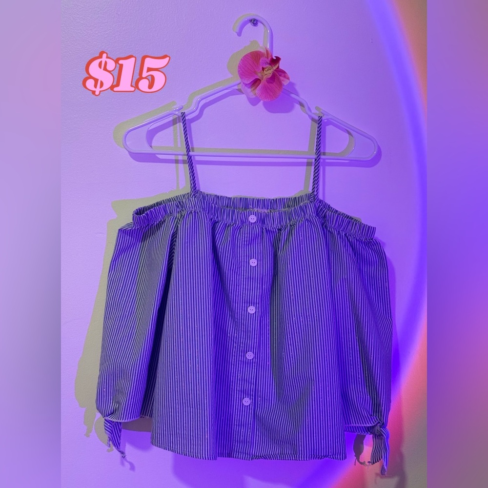 Blue Striped Kids Off-Shoulder Top